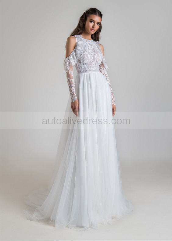 Beaded Long Sleeve Ivory Eyelash Lace Tulle Wedding Dress Beaded Long Sleeve Ivory Eyelash Lace Tulle Wedding Dress